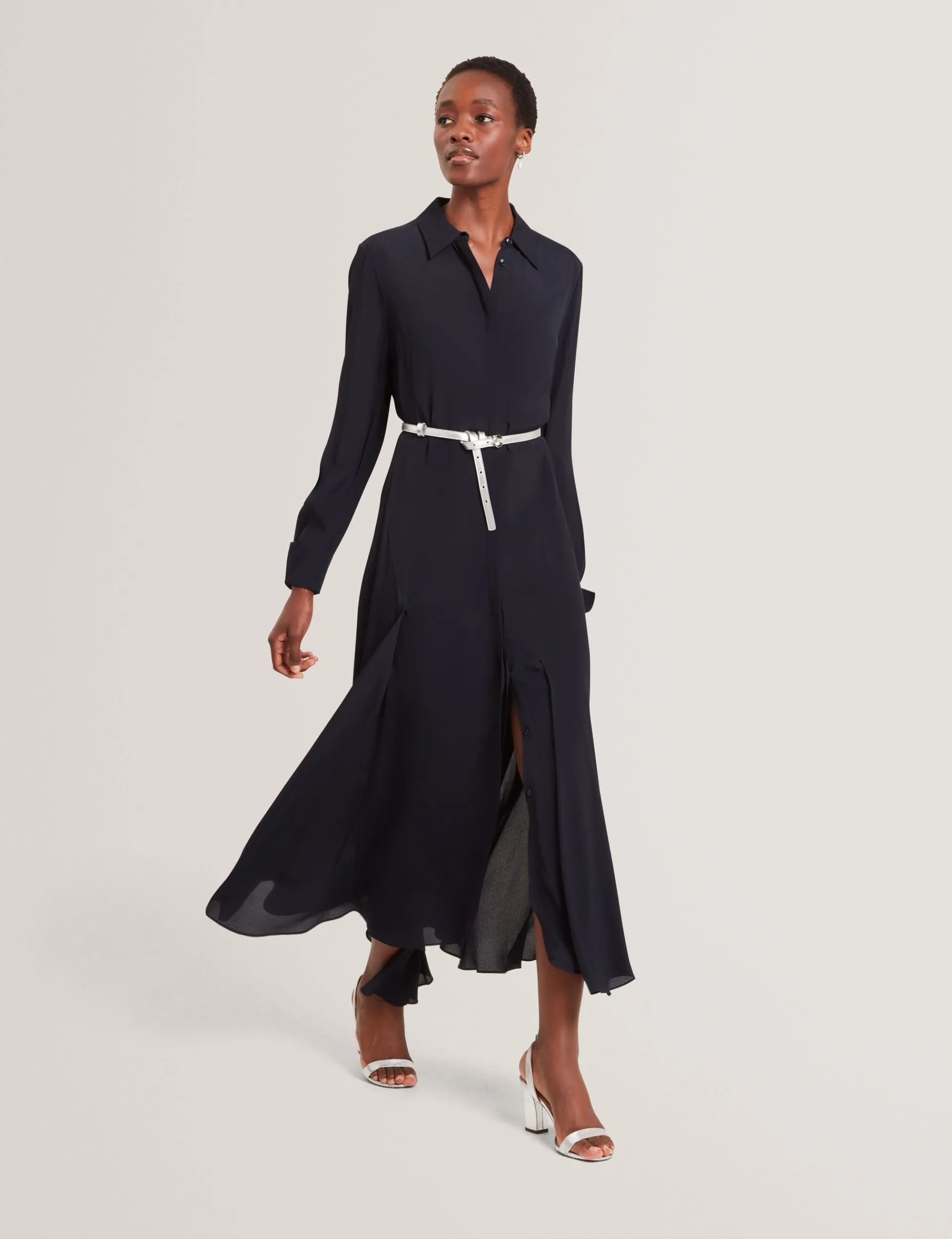 New Lobster Limited Kleider|Luftiger Blues Bearbeiten<Asymmetrisches Crêpe-Midi-Hemdkleid