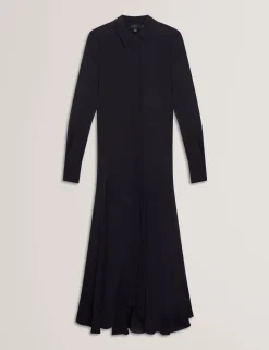 New Lobster Limited Kleider|Luftiger Blues Bearbeiten<Asymmetrisches Crêpe-Midi-Hemdkleid