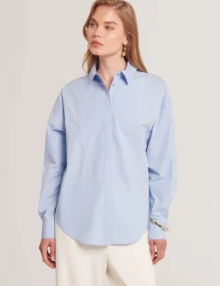 New Lobster Limited Oberteile & Blusen|Luftiger Blues Bearbeiten<Baumwollhemd mit übergroßem Latzdetail