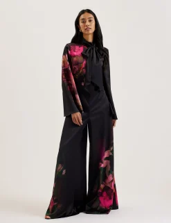 New Lobster Limited Jumpsuits & Playsuits|Die Satin-Kollektion<Bedruckter Jumpsuit mit Bindekragen und weitem Bein