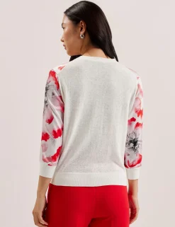 New Lobster Limited Oberteile & Blusen|Pullover & Strickjacken<Bedruckter Leinen-Mix Cardigan mit 3/4-Arm