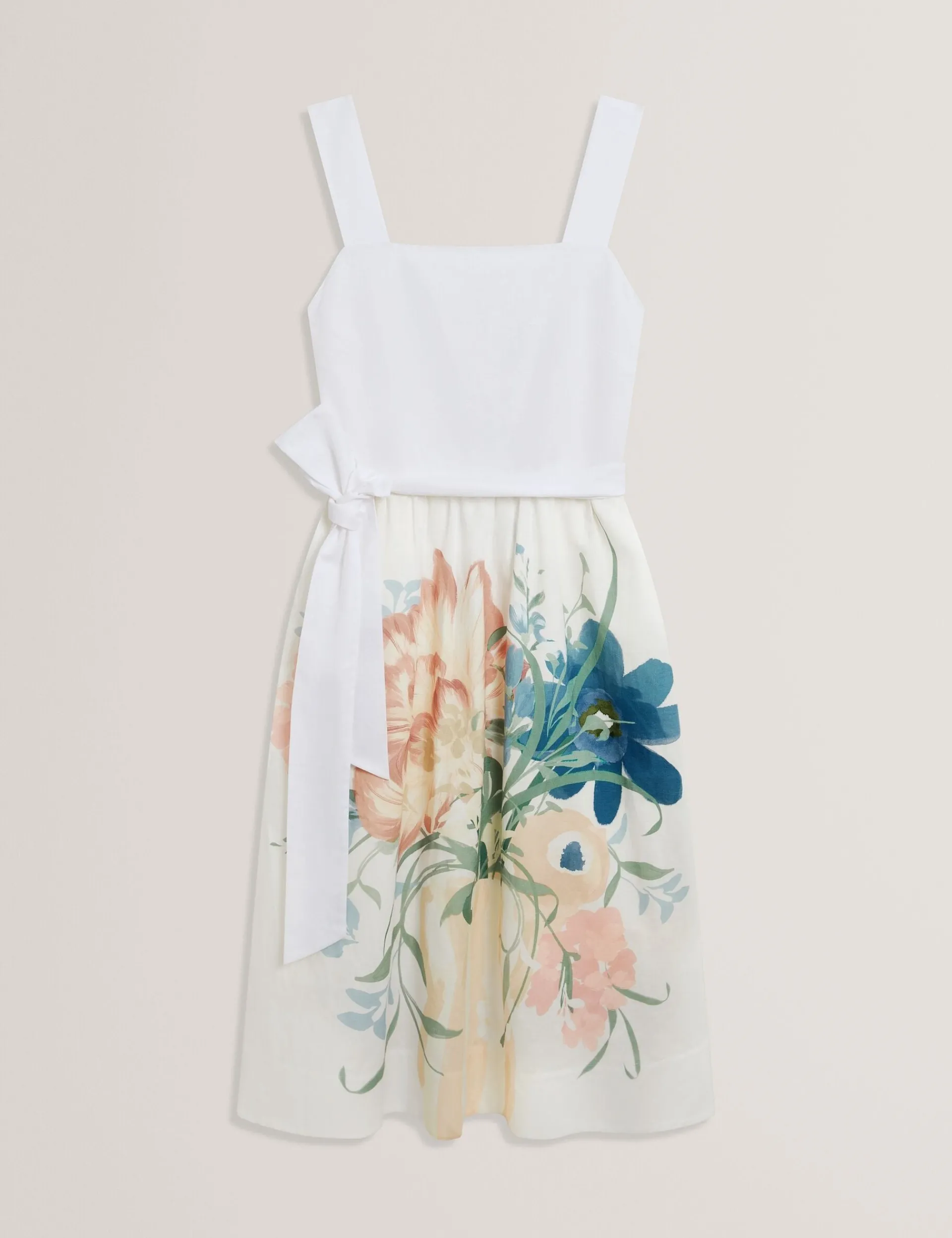 New Lobster Limited Festliche Kleidung|Neue Frühlingsblumen<Bedrucktes Rockkleid aus Leinen und Baumwolle, Midi-Länge, Sommerkleid