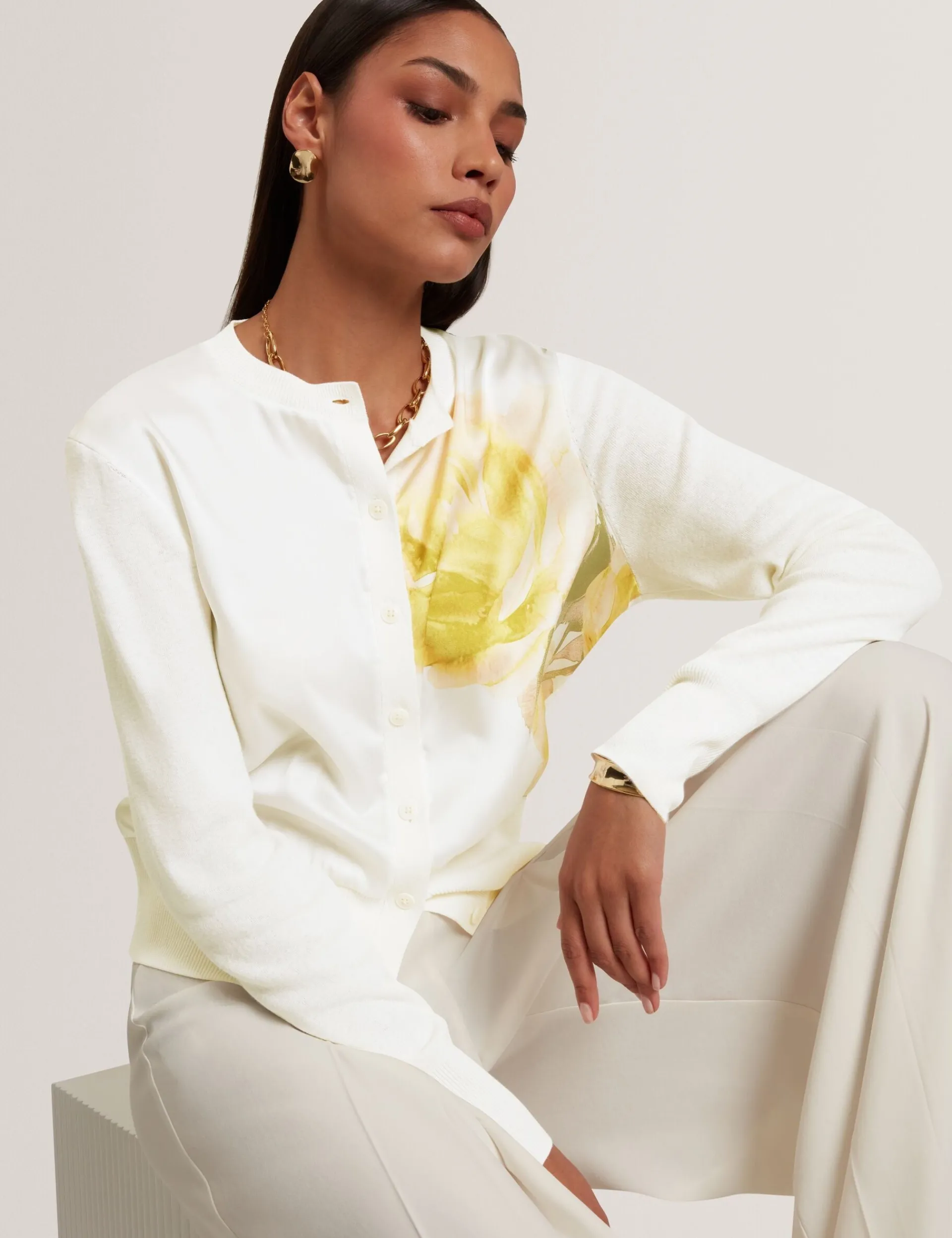 New Lobster Limited Oberteile & Blusen|Neue Frühlingsblumen<Bedruckte Strickjacke mit gewebter Vorderseite
