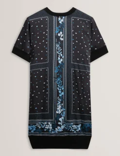 New Lobster Limited Kleider|Die Satin-Kollektion<Blaues, kastenförmiges Strickkleid mit Schalmuster