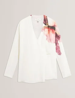 New Lobster Limited Festliche Kleidung|Oberteile & Blusen<Bluse mit Printdetails, Wickeloptik und langen Ärmeln