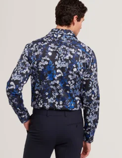 New Lobster Limited Breezy Blues Bearbeiten|Shirts<Elegantes Langarmhemd mit Ton-in-Ton-Blumenmuster