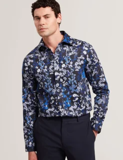 New Lobster Limited Breezy Blues Bearbeiten|Shirts<Elegantes Langarmhemd mit Ton-in-Ton-Blumenmuster