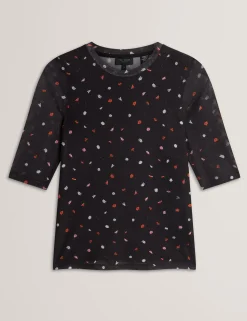 New Lobster Limited Oberteile & Blusen<Enganliegendes Mesh-Top mit verstreutem Blumenmuster