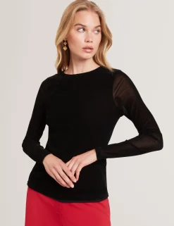 New Lobster Limited Oberteile & Blusen<Figurbetontes Langarm-Top aus Samt-Mesh