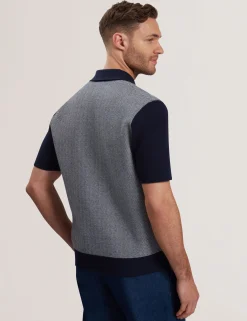 New Lobster Limited Breezy Blues Bearbeiten|Shirts<Fischgrät-Strickhemd mit Farbblock-Design