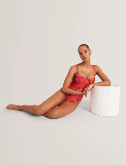 New Lobster Limited Bademode|Der Weihnachtsladen<Geblümter, gepolsterter Badeanzug mit Knopfdetails