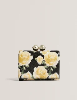 New Lobster Limited Geldbörsen & Kartenetuis|Neue Frühlingsblumen<Geldbörse im Dreifachformat aus Leder mit Rosenmuster und Kugelverschluss