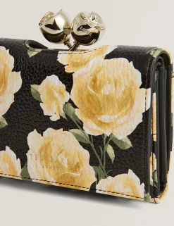 New Lobster Limited Geldbörsen & Kartenetuis|Neue Frühlingsblumen<Geldbörse im Dreifachformat aus Leder mit Rosenmuster und Kugelverschluss