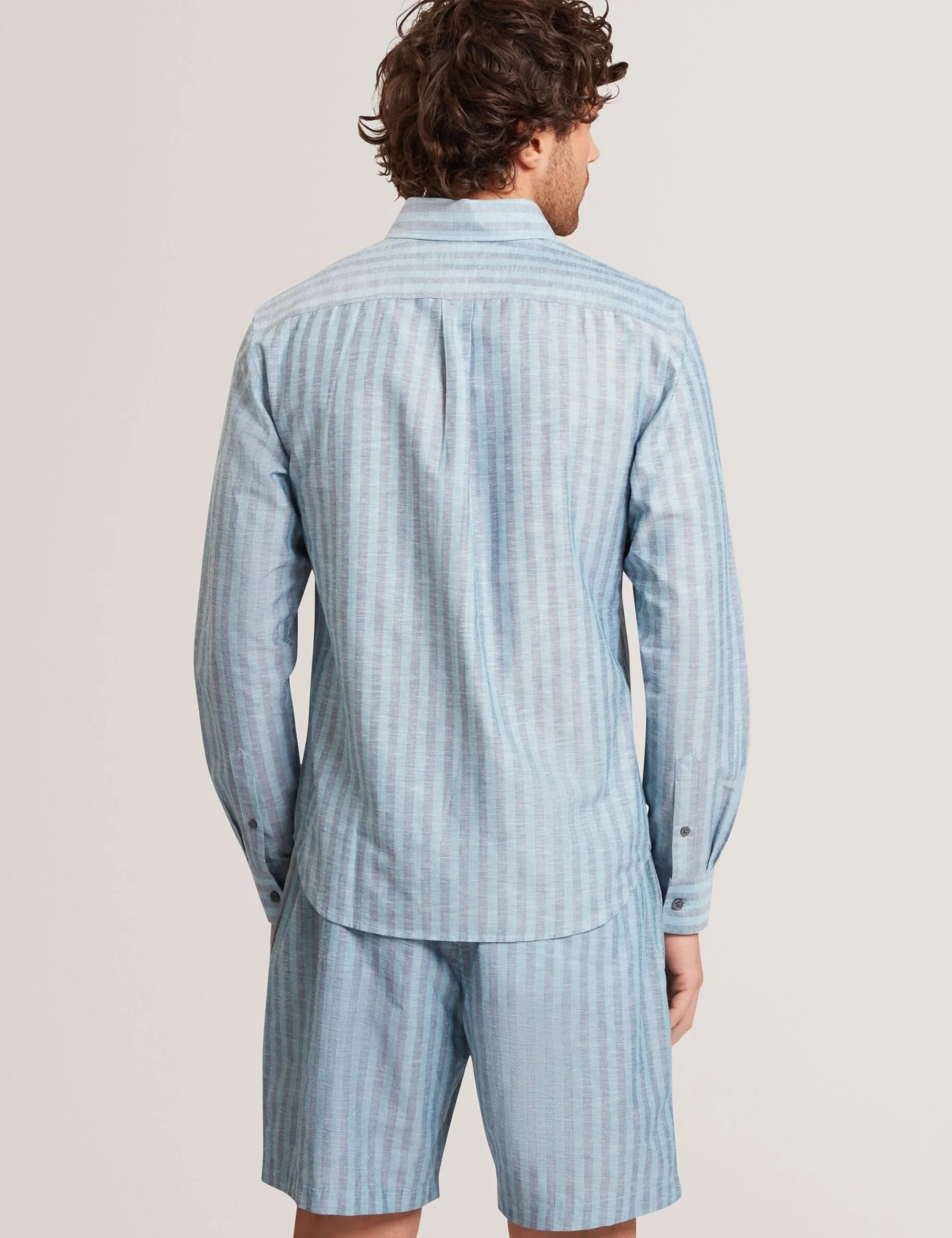 New Lobster Limited Breezy Blues Bearbeiten|Shirts<Gestreiftes Langarmhemd aus Leinenmischgewebe