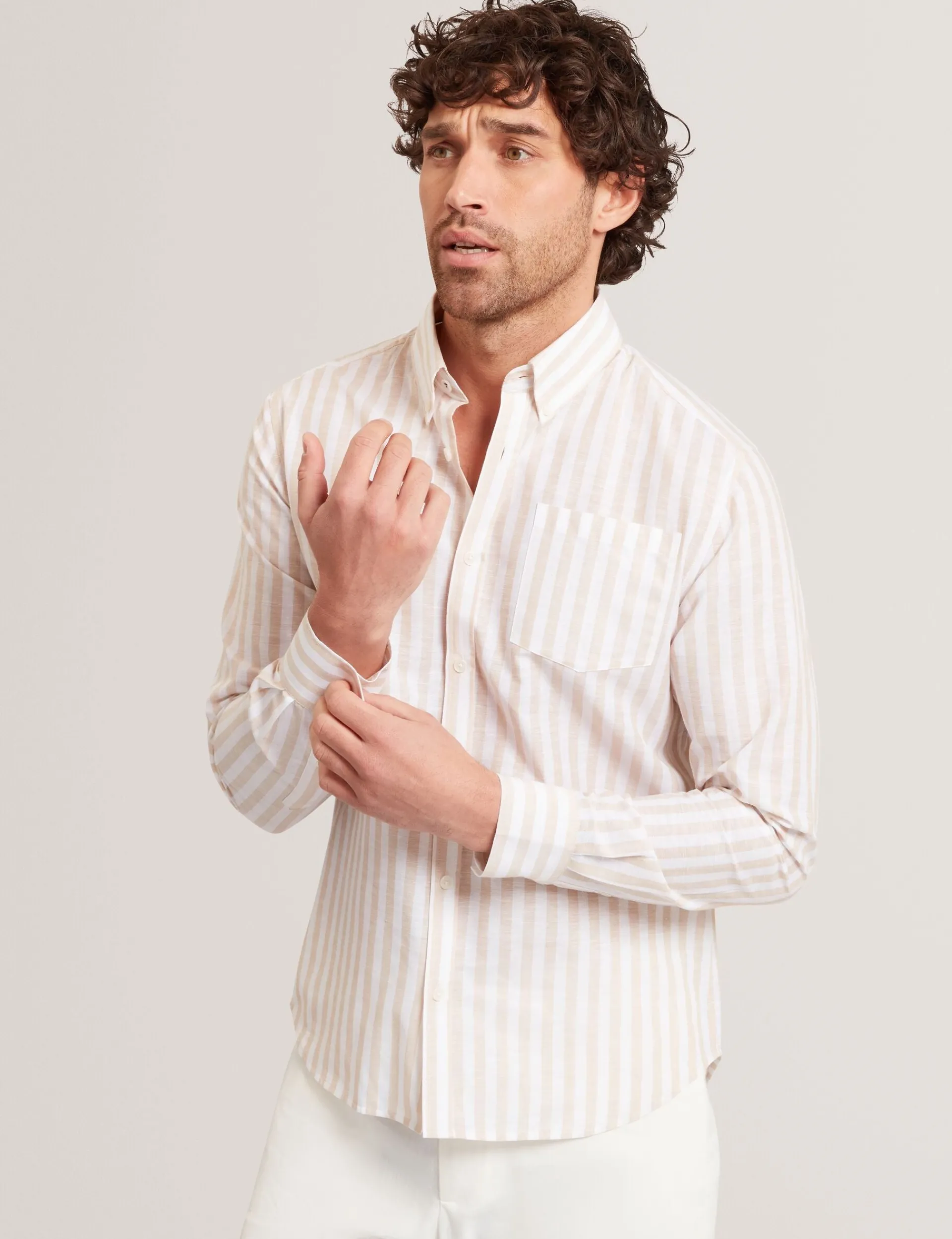 New Lobster Limited Breezy Blues Bearbeiten|Shirts<Gestreiftes Langarmhemd aus Leinenmischgewebe