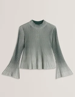 New Lobster Limited Oberteile & Blusen|Pullover & Strickjacken<Gestreiftes Rippstrick-Langarmshirt mit ausgestellten Ärmeln