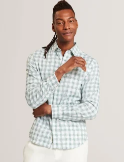 New Lobster Limited Breezy Blues Bearbeiten|Shirts<Grindle kariertes Langarmhemd aus Leinenmischung