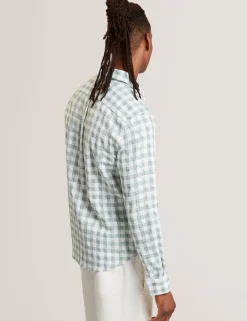 New Lobster Limited Breezy Blues Bearbeiten|Shirts<Grindle kariertes Langarmhemd aus Leinenmischung