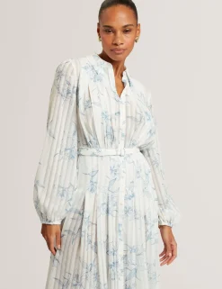 New Lobster Limited Arbeitskleidung|Neue Frühlingsblumen<Hemdblusenkleid mit floralem Muster und Falten