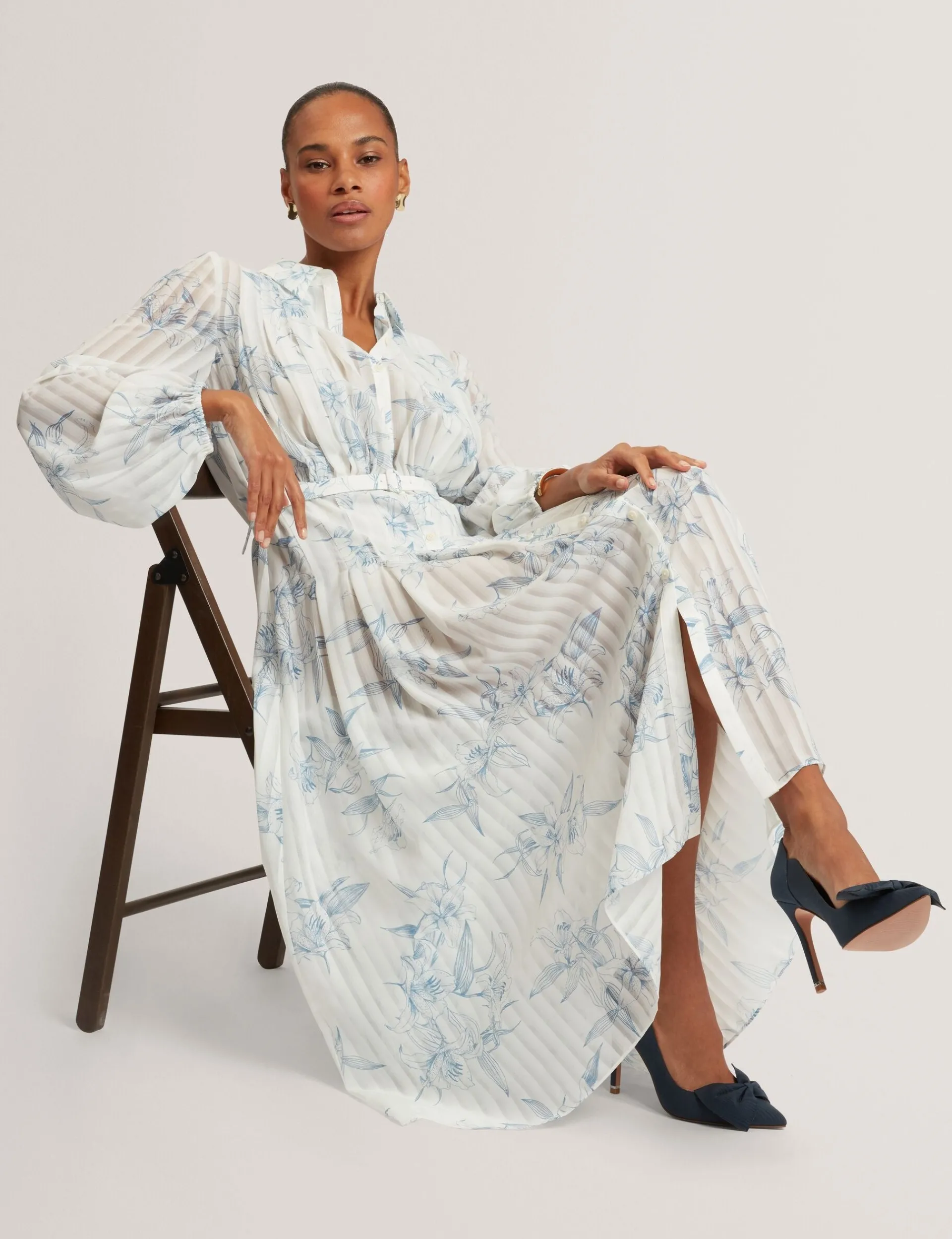 New Lobster Limited Arbeitskleidung|Neue Frühlingsblumen<Hemdblusenkleid mit floralem Muster und Falten