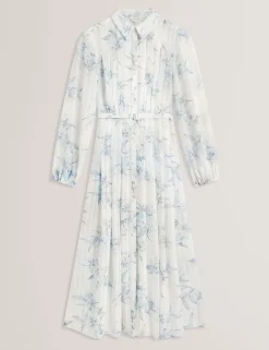 New Lobster Limited Arbeitskleidung|Neue Frühlingsblumen<Hemdblusenkleid mit floralem Muster und Falten