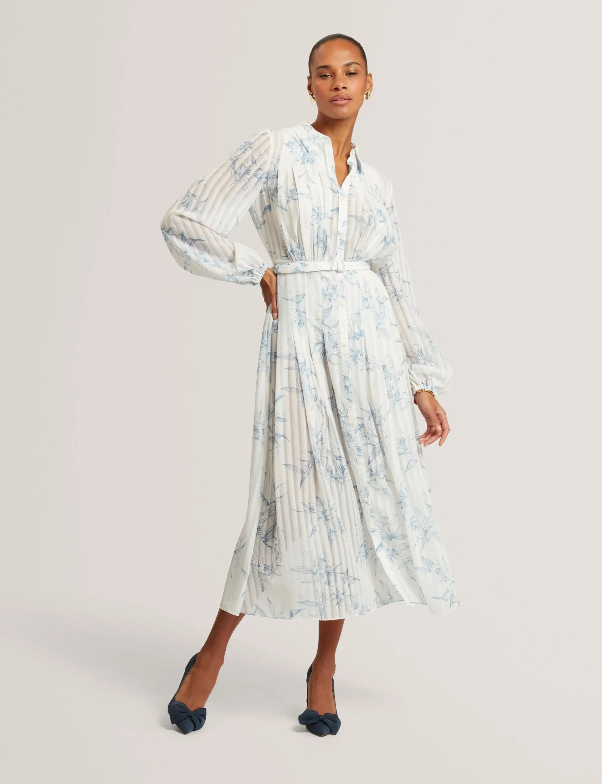 New Lobster Limited Arbeitskleidung|Neue Frühlingsblumen<Hemdblusenkleid mit floralem Muster und Falten