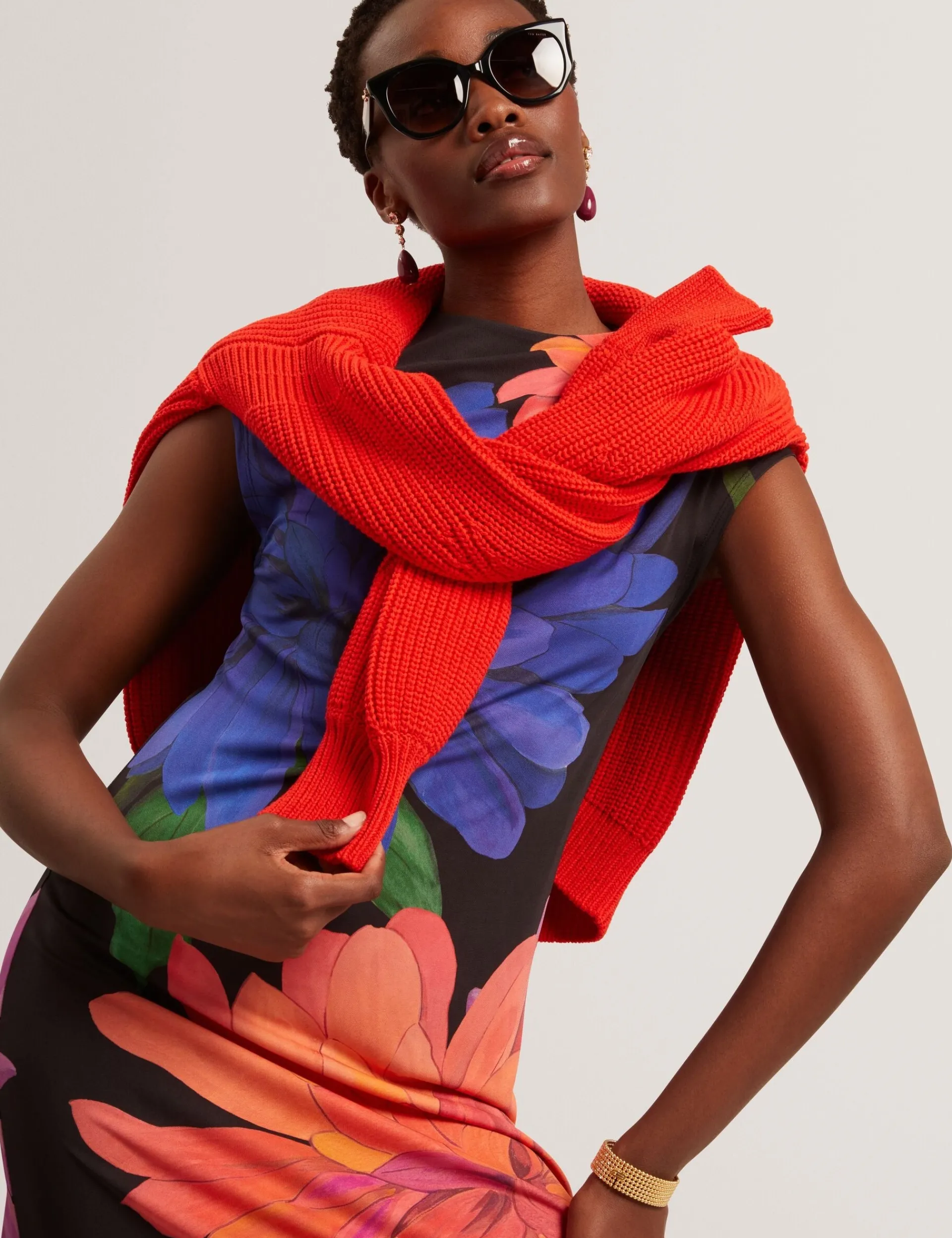New Lobster Limited Der Weihnachtsladen|Kleider<Jersey-Midikleid mit Dahlienmuster und drapiertem Kragen