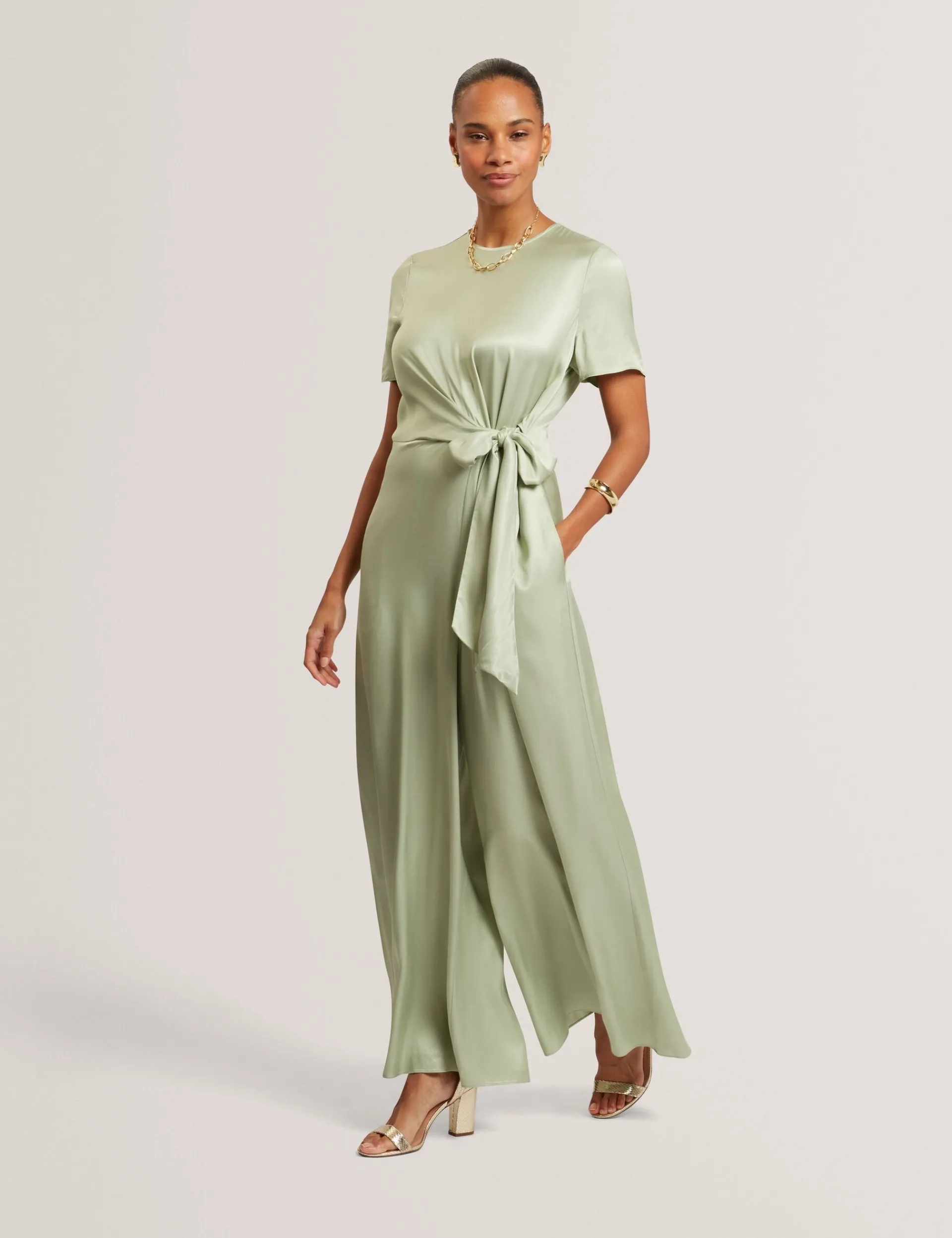 New Lobster Limited Jumpsuits & Playsuits|Die Satin-Kollektion<Jumpsuit mit Bindedetails, kurzen Ärmeln und weitem Bein