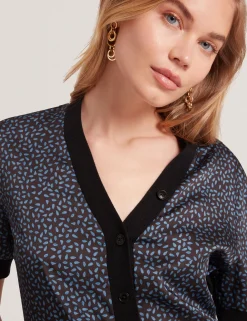 New Lobster Limited Luftiger Blues Bearbeiten|Oberteile & Blusen<Kurzarm-Cardigan mit Print von Touch of Silk
