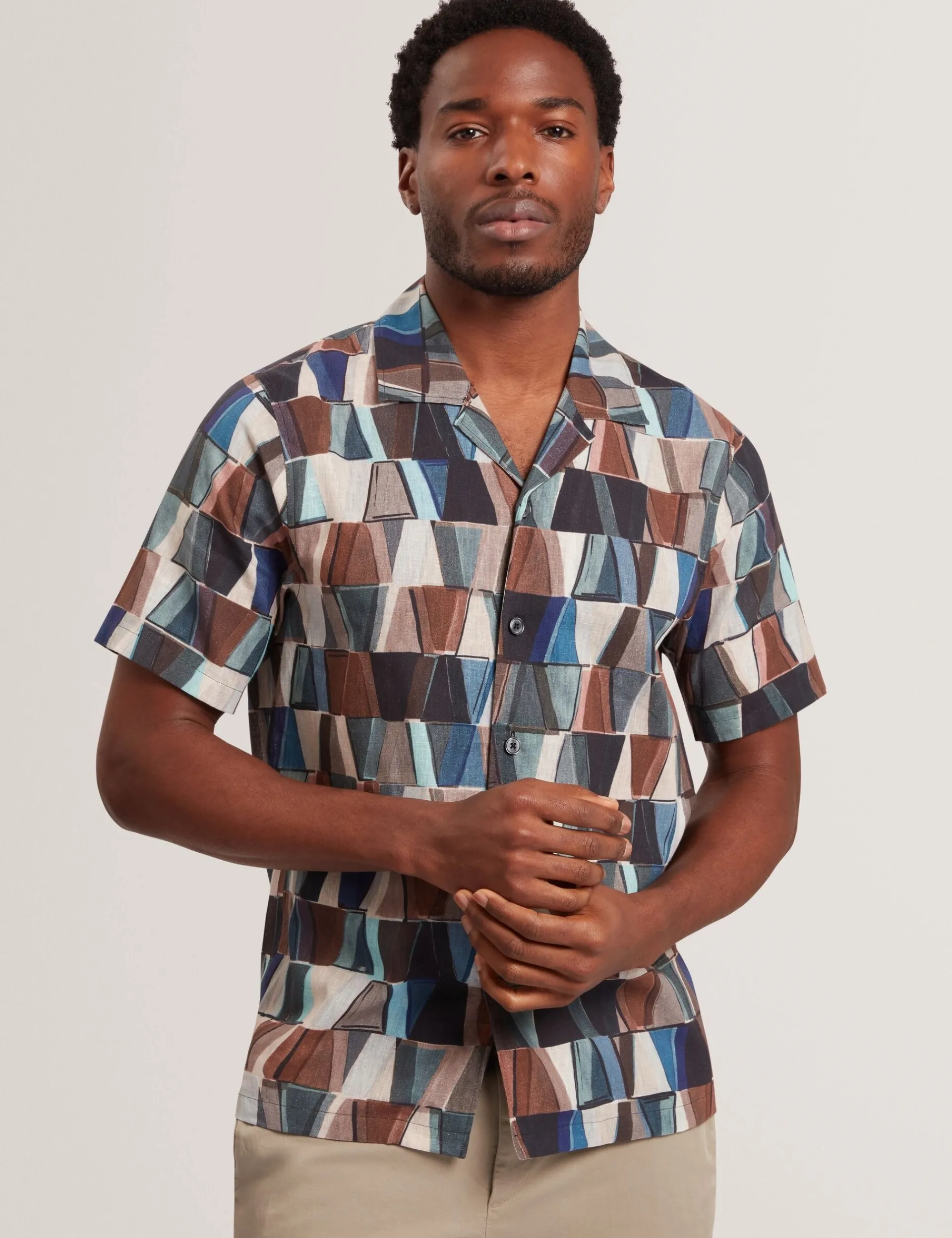 New Lobster Limited Shirts|Der Weihnachtsladen<Kurzarmhemd aus Baumwoll-Leinen-Mischgewebe mit Fliesenmuster