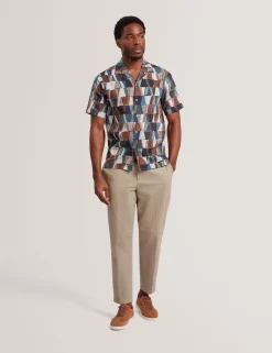 New Lobster Limited Shirts|Der Weihnachtsladen<Kurzarmhemd aus Baumwoll-Leinen-Mischgewebe mit Fliesenmuster
