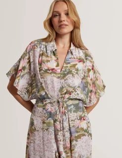 New Lobster Limited Festliche Kleidung|Neue Frühlingsblumen<Kurzarm-Hemdkleid mit Seerosenmuster