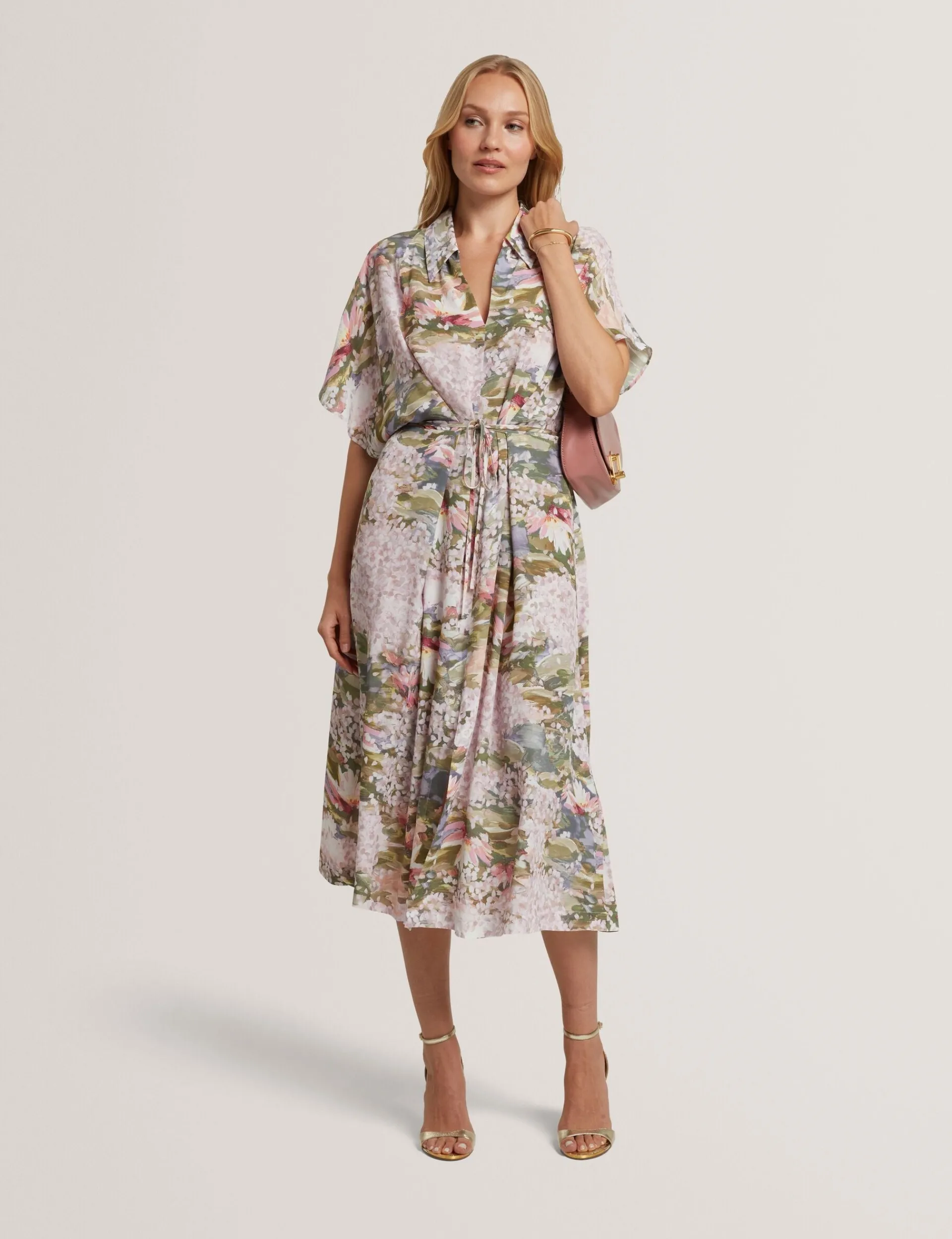 New Lobster Limited Festliche Kleidung|Neue Frühlingsblumen<Kurzarm-Hemdkleid mit Seerosenmuster
