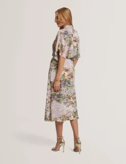 New Lobster Limited Festliche Kleidung|Neue Frühlingsblumen<Kurzarm-Hemdkleid mit Seerosenmuster