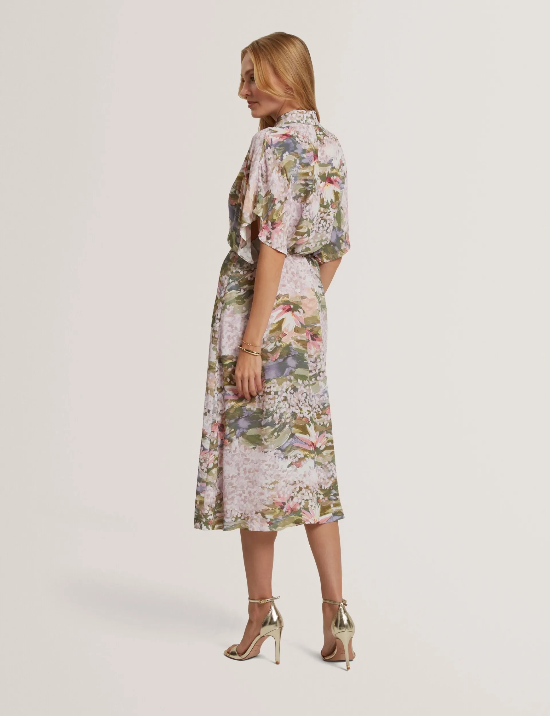 New Lobster Limited Festliche Kleidung|Neue Frühlingsblumen<Kurzarm-Hemdkleid mit Seerosenmuster