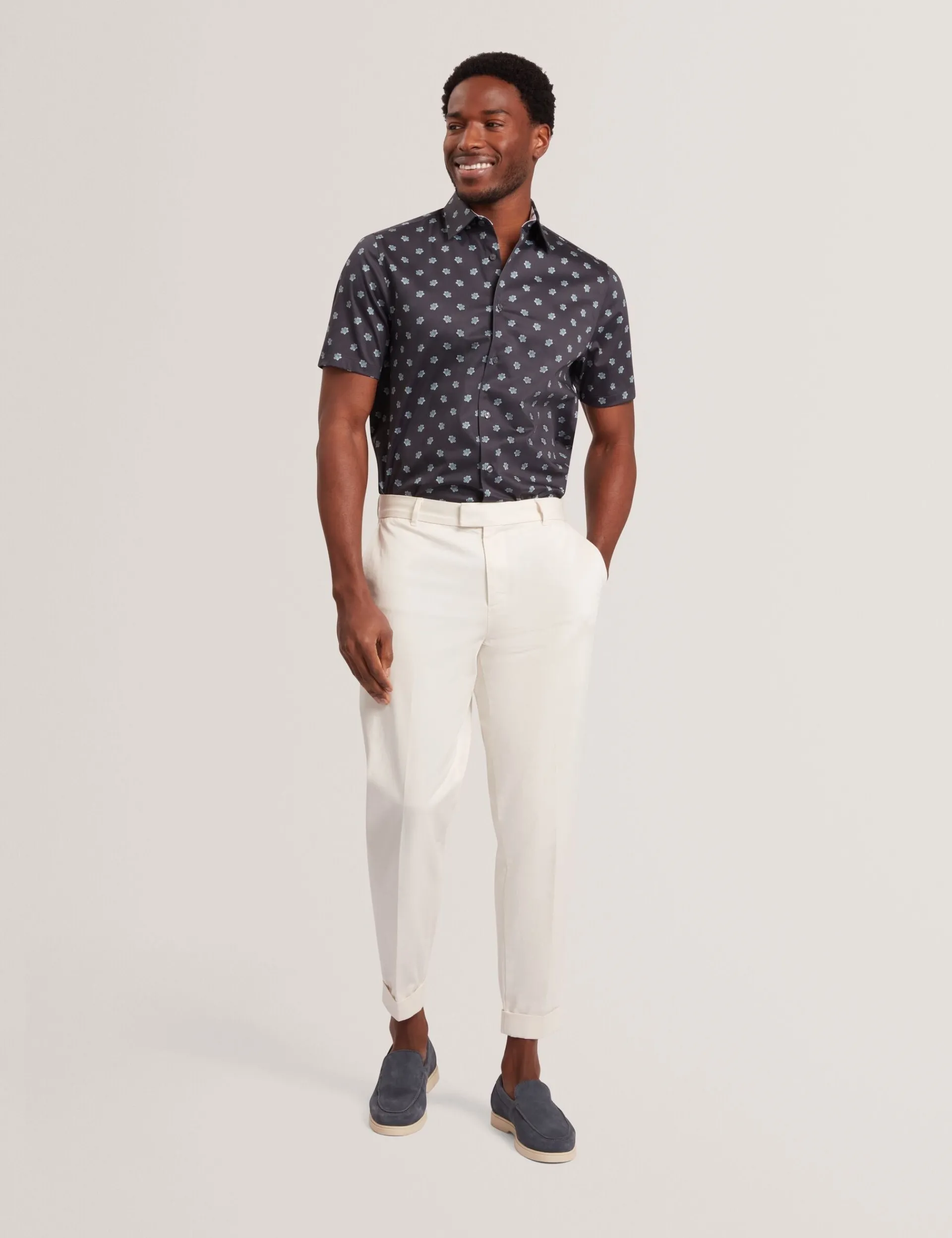 New Lobster Limited Breezy Blues Bearbeiten|Shirts<Kurzarmhemd mit Mini-Blumenmuster