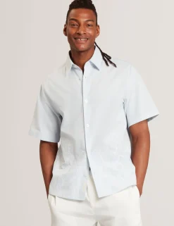New Lobster Limited Breezy Blues Bearbeiten|Shirts<Kurzarmhemd mit Nadelstreifen und besticktem Saum