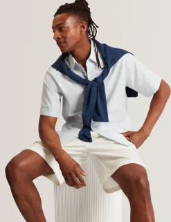 New Lobster Limited Breezy Blues Bearbeiten|Shirts<Kurzarmhemd mit Nadelstreifen und besticktem Saum