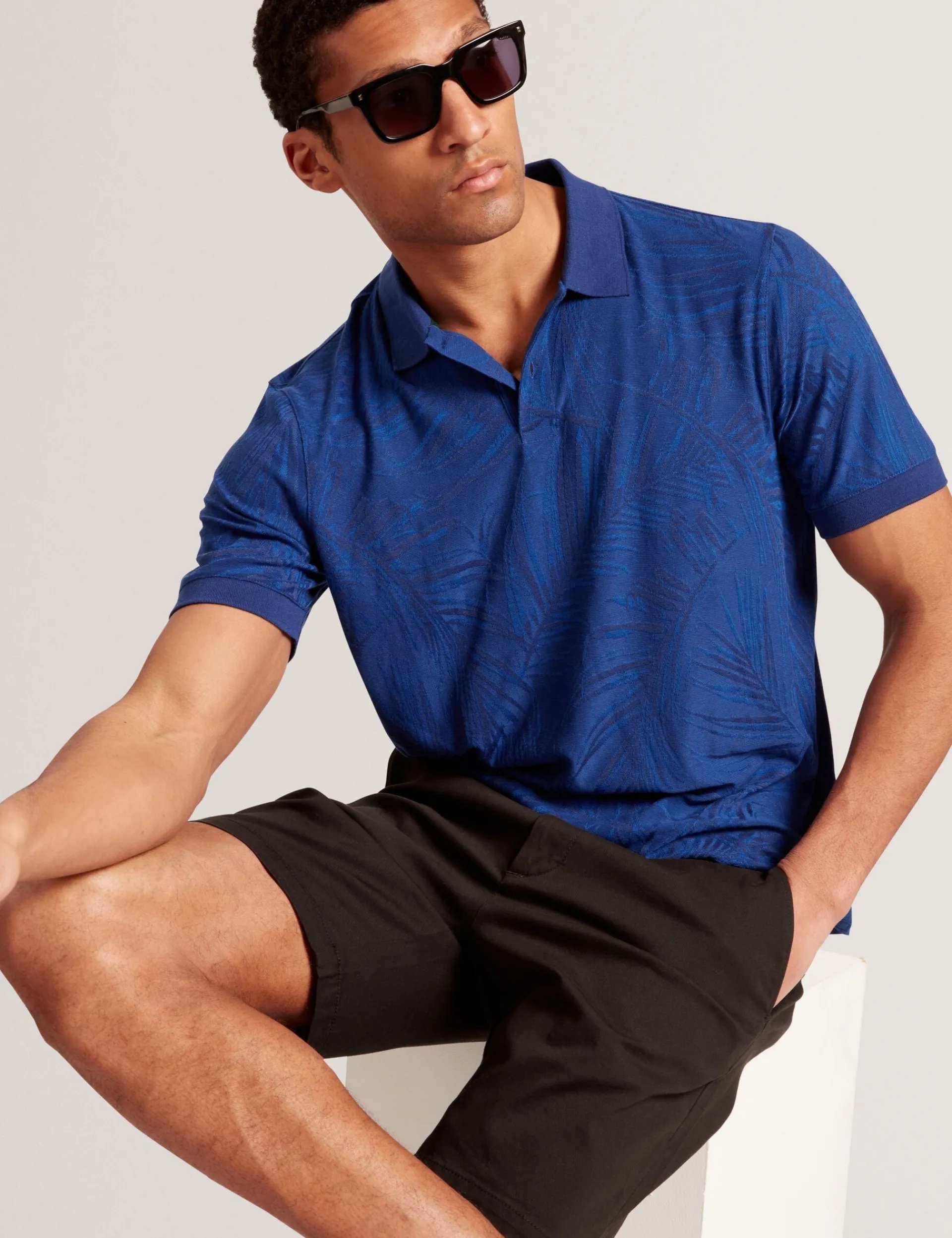 New Lobster Limited Der Weihnachtsladen|Breezy Blues Bearbeiten<Kurzarm-Polohemd mit Jacquard-Blattmuster