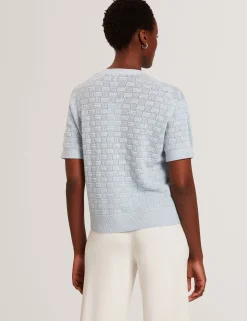 New Lobster Limited Oberteile & Blusen|Pullover & Strickjacken<Kurzarm-Top aus strukturiertem Strickmaterial aus Seidenmischgewebe
