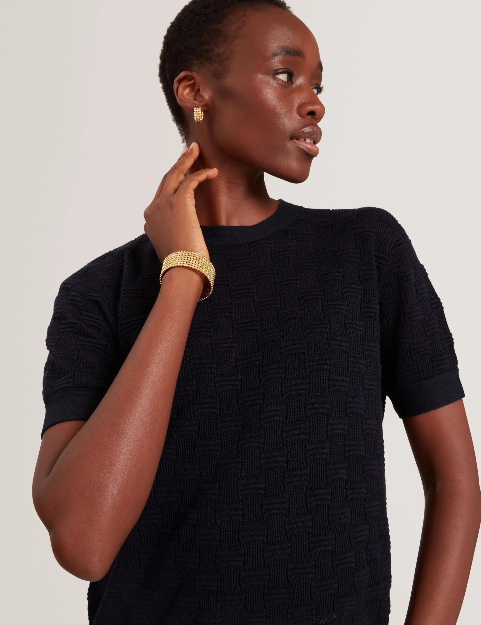 New Lobster Limited Oberteile & Blusen|Pullover & Strickjacken<Kurzarm-Top aus strukturiertem Strickmaterial aus Seidenmischgewebe