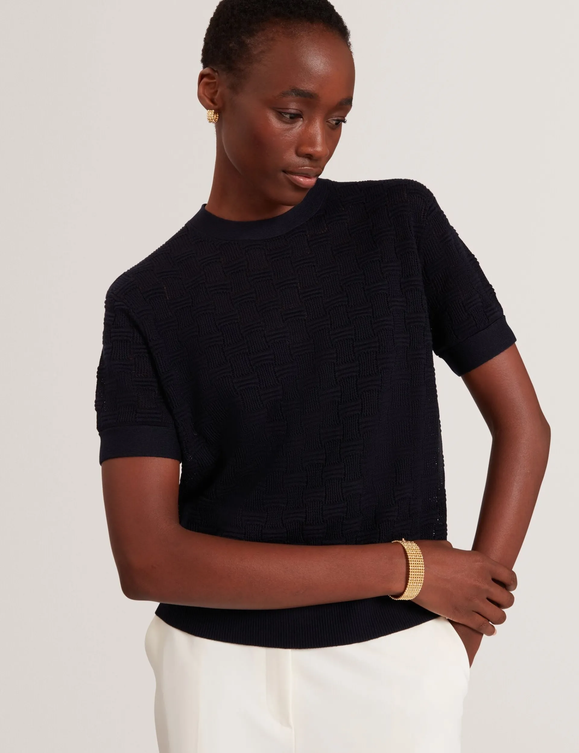 New Lobster Limited Oberteile & Blusen|Pullover & Strickjacken<Kurzarm-Top aus strukturiertem Strickmaterial aus Seidenmischgewebe