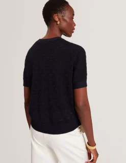 New Lobster Limited Oberteile & Blusen|Pullover & Strickjacken<Kurzarm-Top aus strukturiertem Strickmaterial aus Seidenmischgewebe