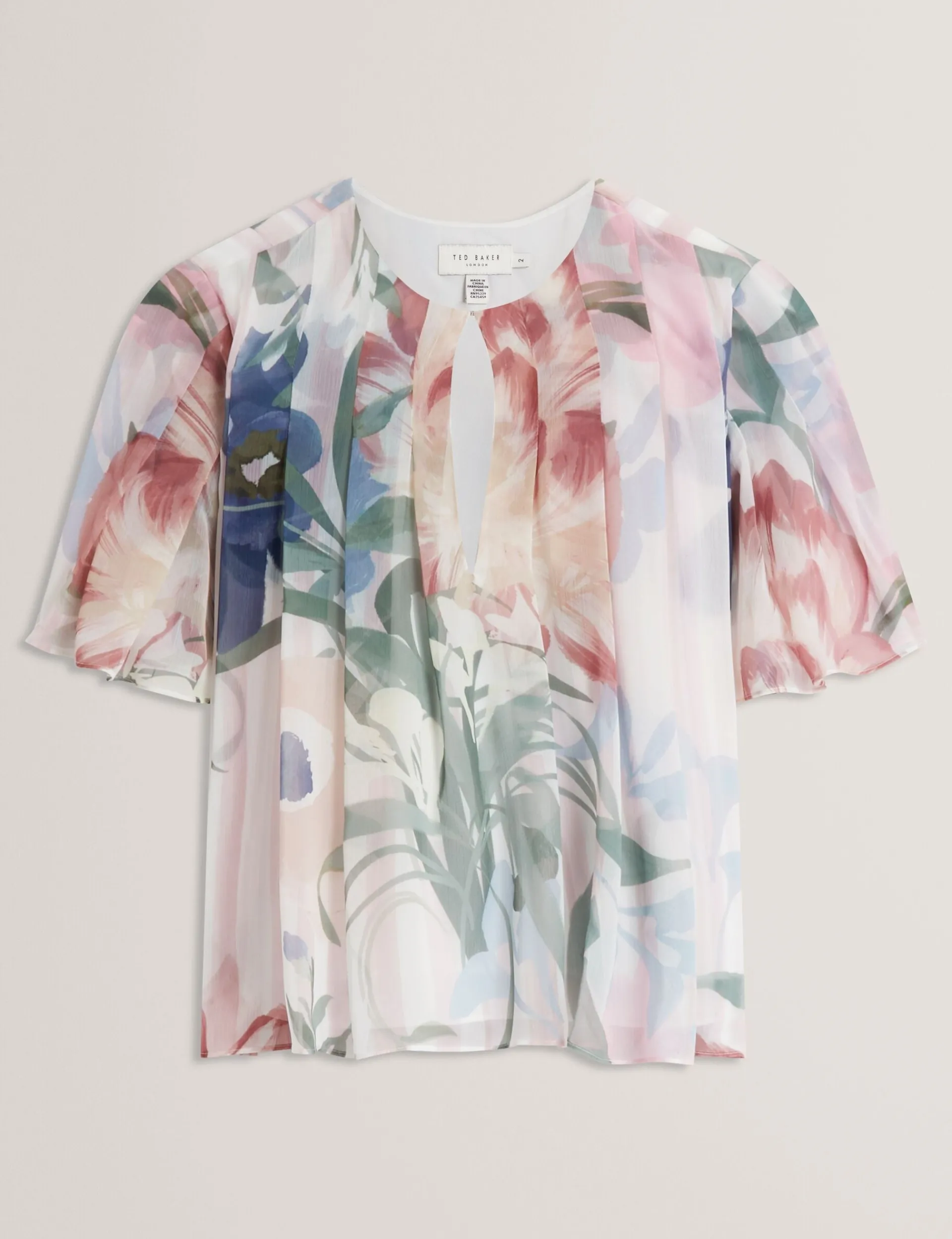 New Lobster Limited Anzüge & Zweiteiler|Oberteile & Blusen<Kurzarm-Top mit Blumenmuster und Falten, Engelsmotiv
