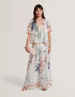 New Lobster Limited Anzüge & Zweiteiler|Oberteile & Blusen<Kurzarm-Top mit Blumenmuster und Falten, Engelsmotiv