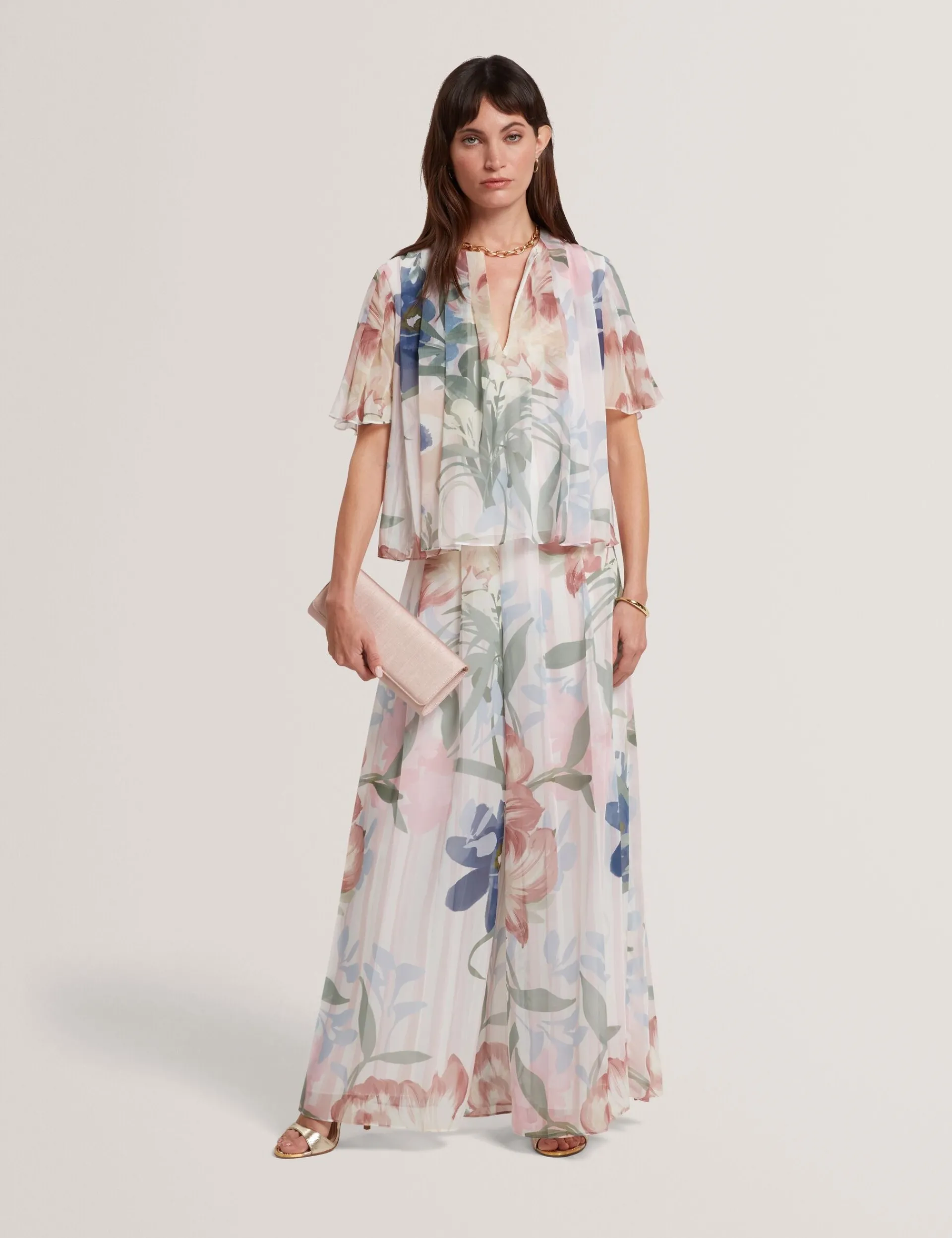 New Lobster Limited Anzüge & Zweiteiler|Oberteile & Blusen<Kurzarm-Top mit Blumenmuster und Falten, Engelsmotiv