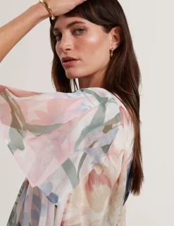 New Lobster Limited Anzüge & Zweiteiler|Oberteile & Blusen<Kurzarm-Top mit Blumenmuster und Falten, Engelsmotiv