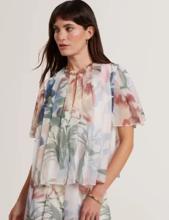 New Lobster Limited Anzüge & Zweiteiler|Oberteile & Blusen<Kurzarm-Top mit Blumenmuster und Falten, Engelsmotiv