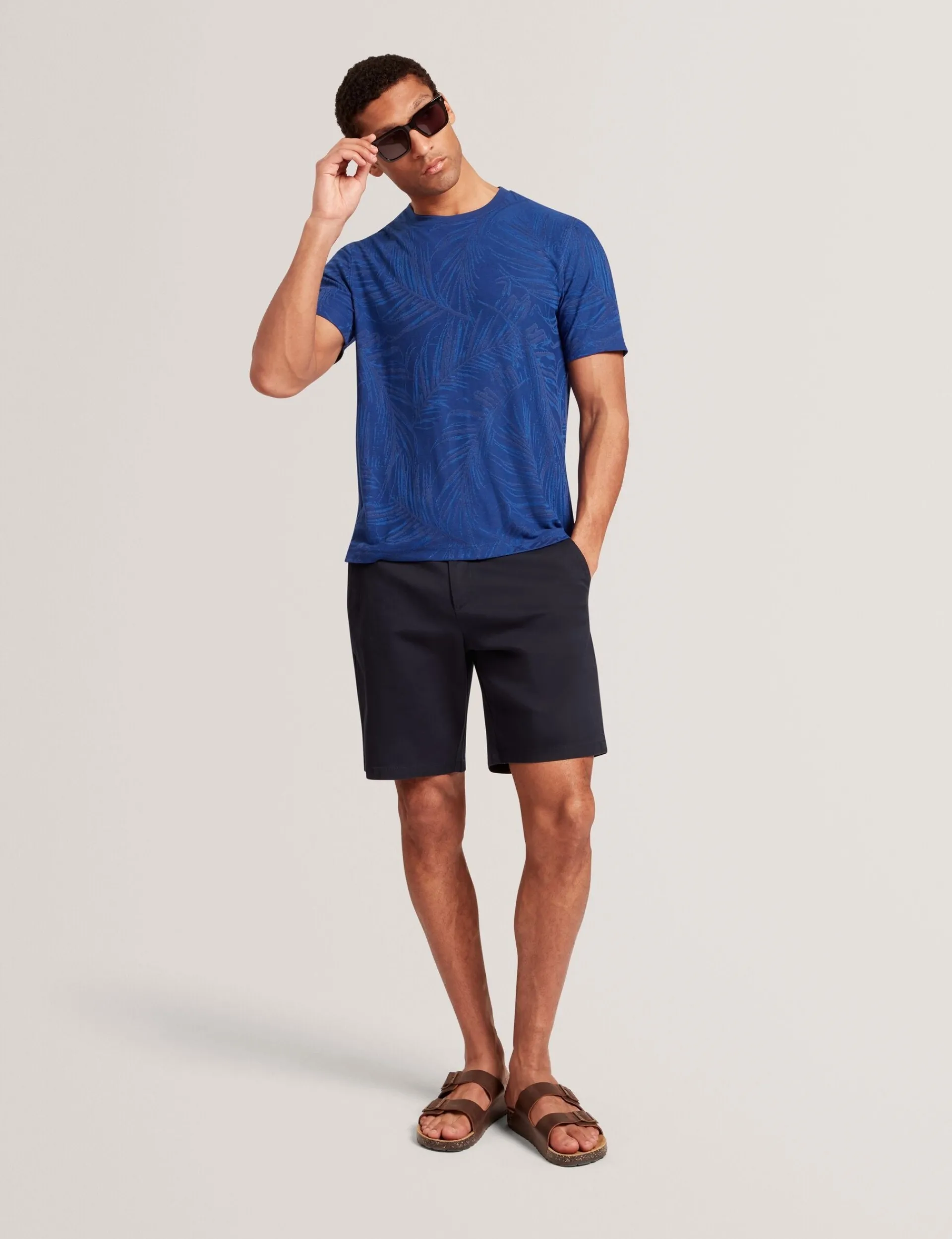 New Lobster Limited Der Weihnachtsladen|Breezy Blues Bearbeiten<Kurzarm-T-Shirt mit Jacquard-Blattmuster