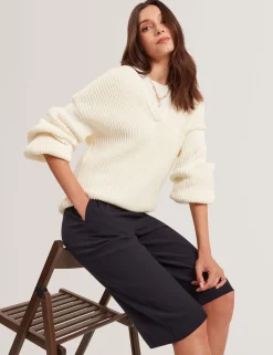 New Lobster Limited Hosen & Shorts|Luftiger Blues Bearbeiten<Kurze Culottes mit Stretchbund und weitem Bein